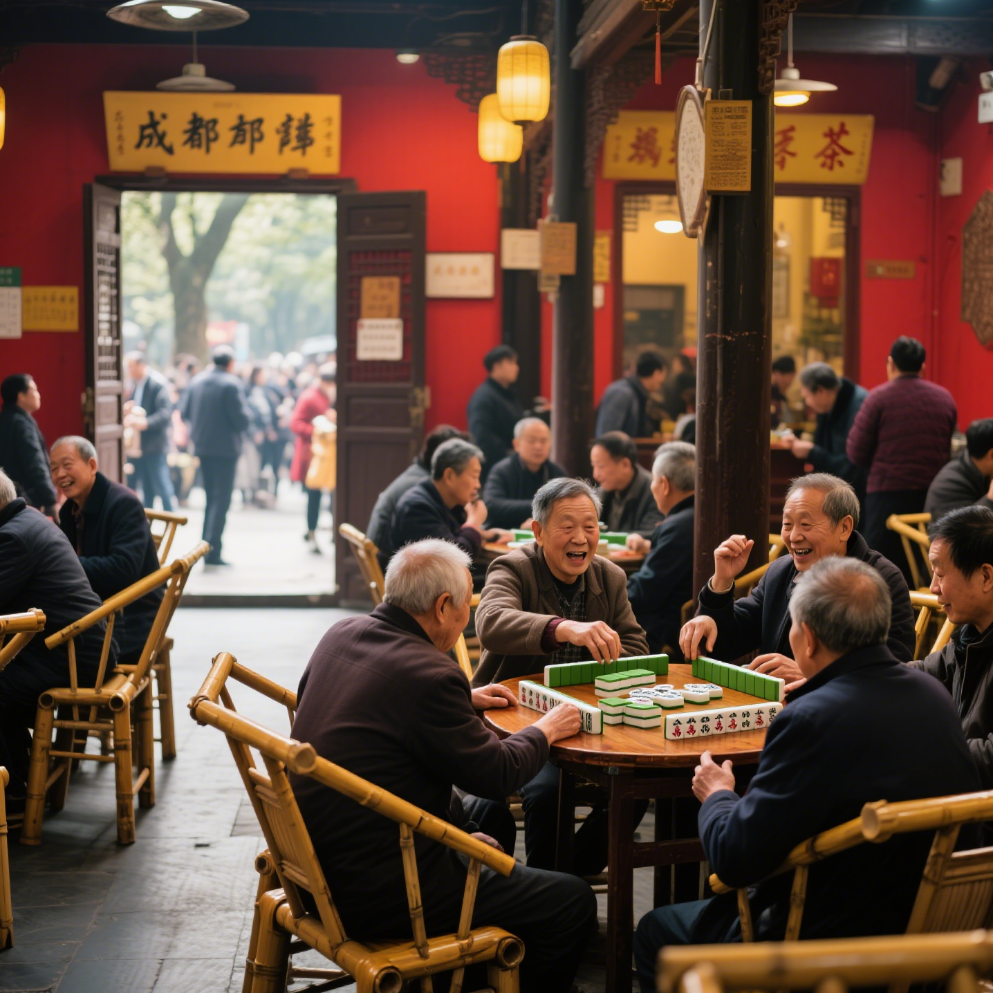 Tea house in People’s Park with locals playing mahjong, featured in Chengdu foodie itinerary