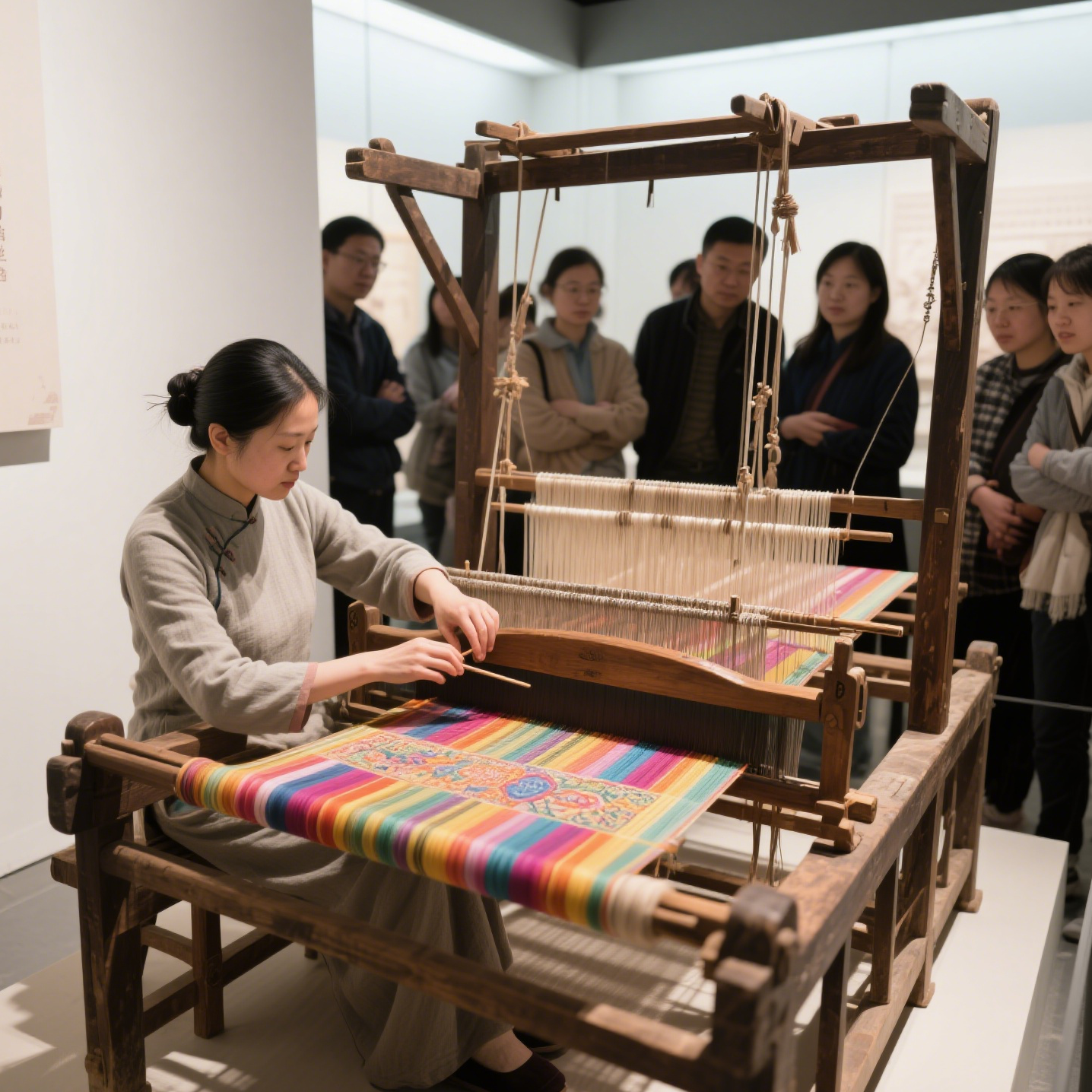 Silk weaving demonstration at China National Silk Museum, part of Hangzhou 6 day itinerary